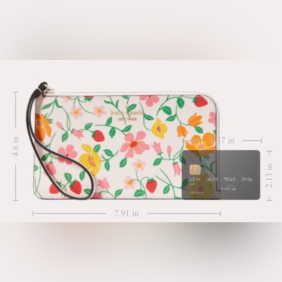 NEW! KATE SPADE - Lucy Garden Medium L-zip Wristlet -  Pink Multi - Picture 4 of 5